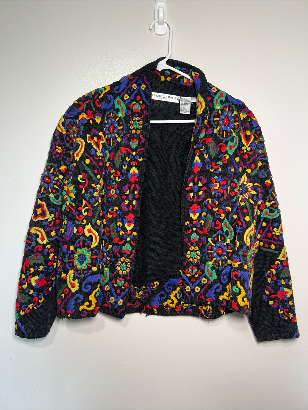 Michael Simons Multicolor Embroidered Black Cardigan